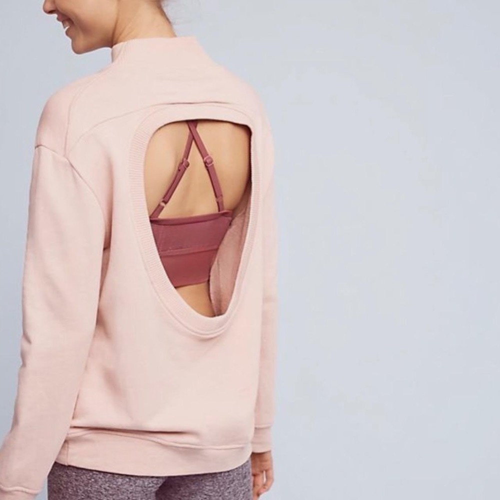 Varley Blush Pink Open Back Cutout Mock Neck Sweatshirt French Terry Medium